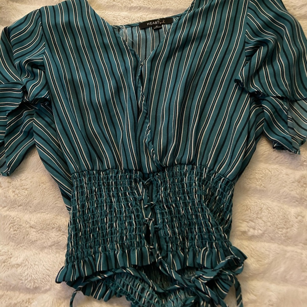Green striped blouse